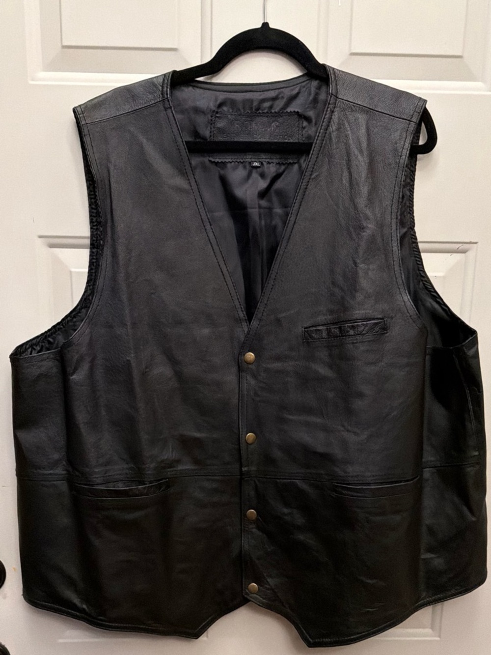 Men's Black Leather Snap Vest